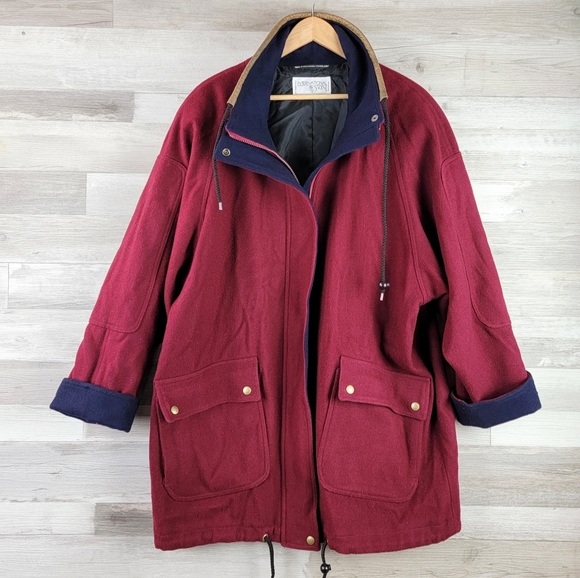 Vintage International Scene Burgundy Felt Wool Full Zip Coat Women's Size XL - Picture 7 of 16